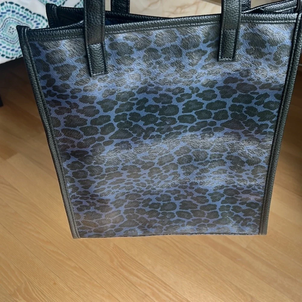 Neiman Marcus Animal blue and black print tote bag